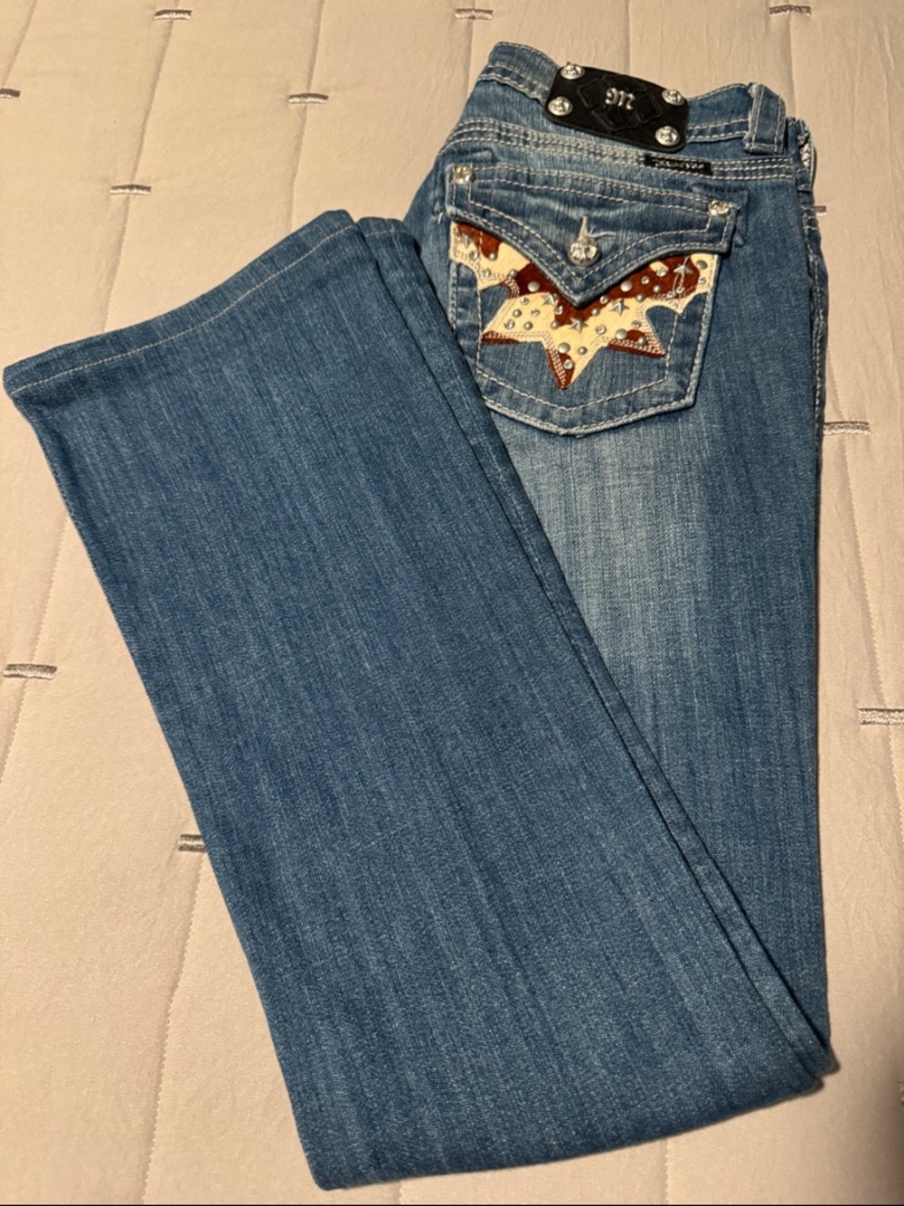 Womens MissMe Cowhide Pocket Bootcut Jeans size 27